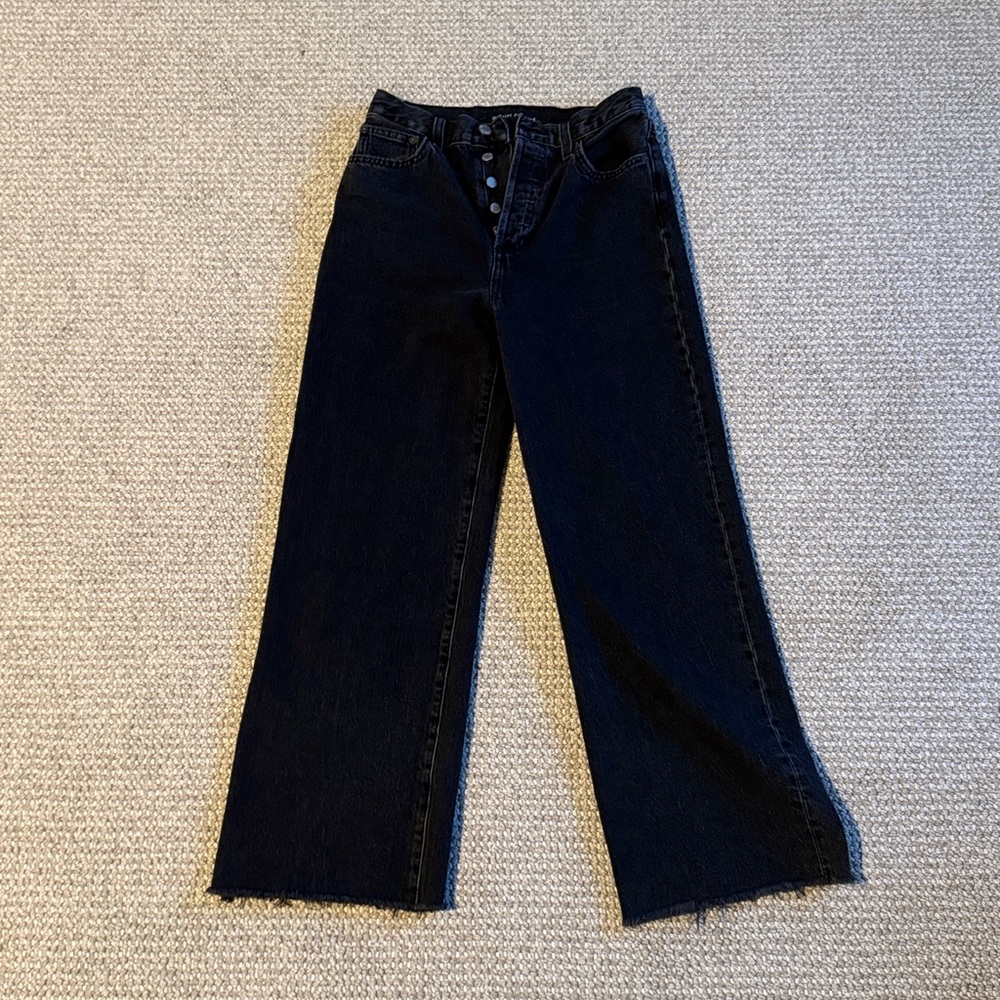 Denim Forum The Farrah High Rise Wide Leg Black Cropped Jeans Size 26‎